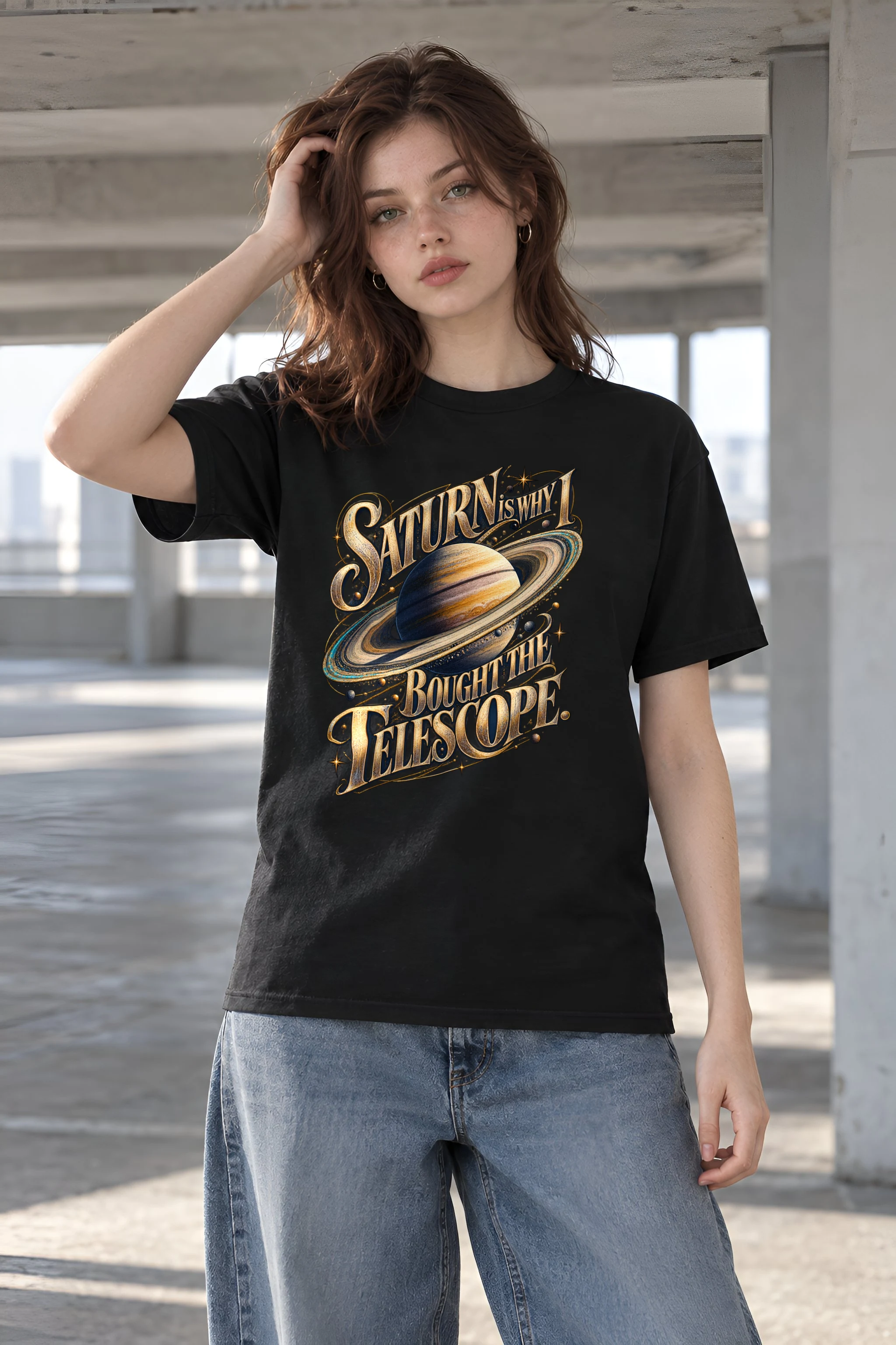 "Saturn Telescope" Heavyweight Unisex Crewneck T-shirt