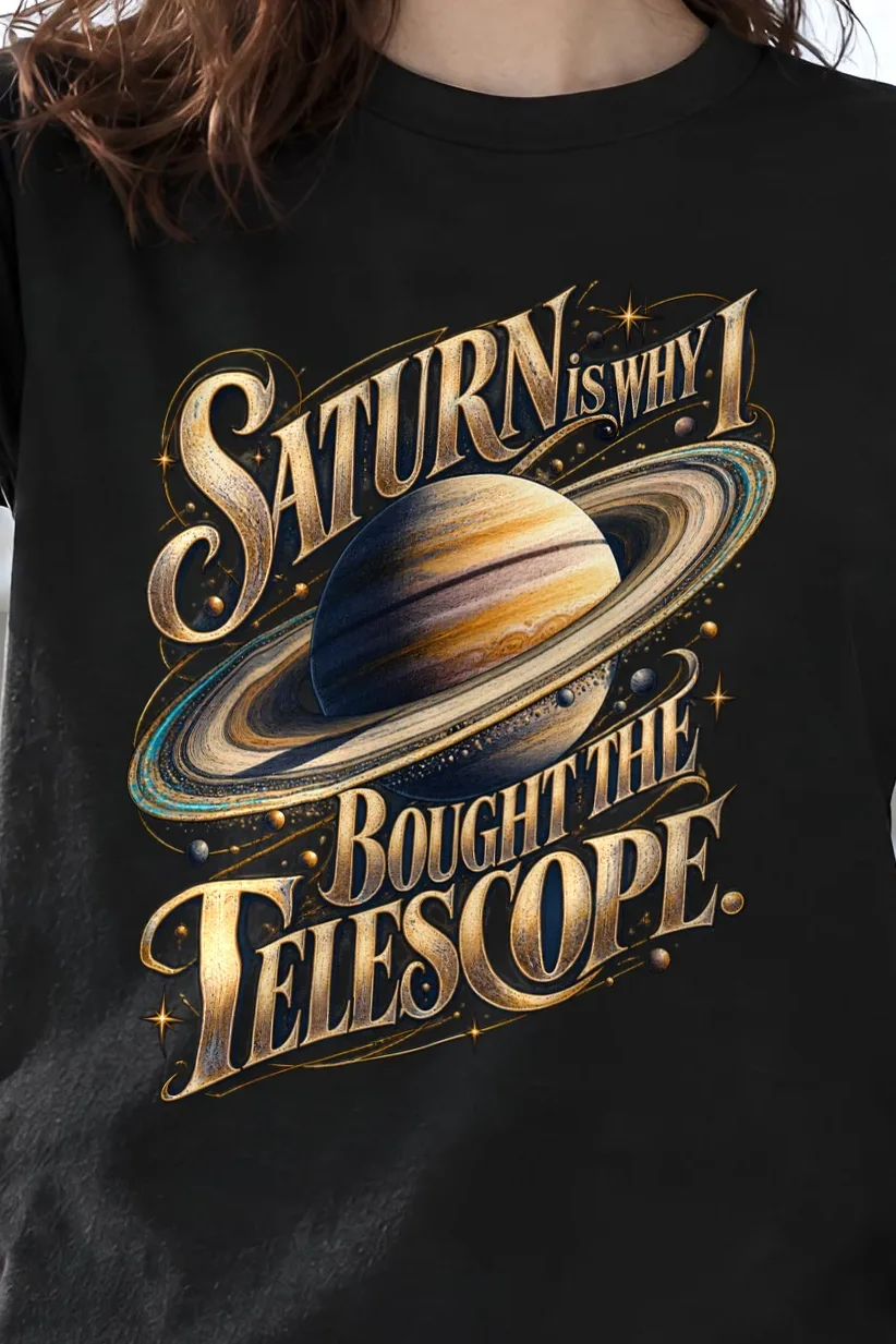 "Saturn Telescope" Heavyweight Unisex Crewneck T-shirt - the graphic up close