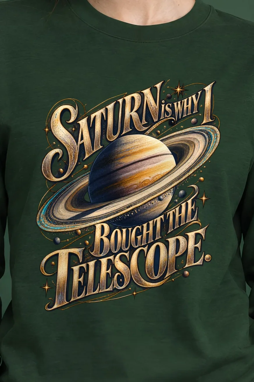 "Saturn Telescope" Unisex Longsleeve T-shirt - the graphic up close