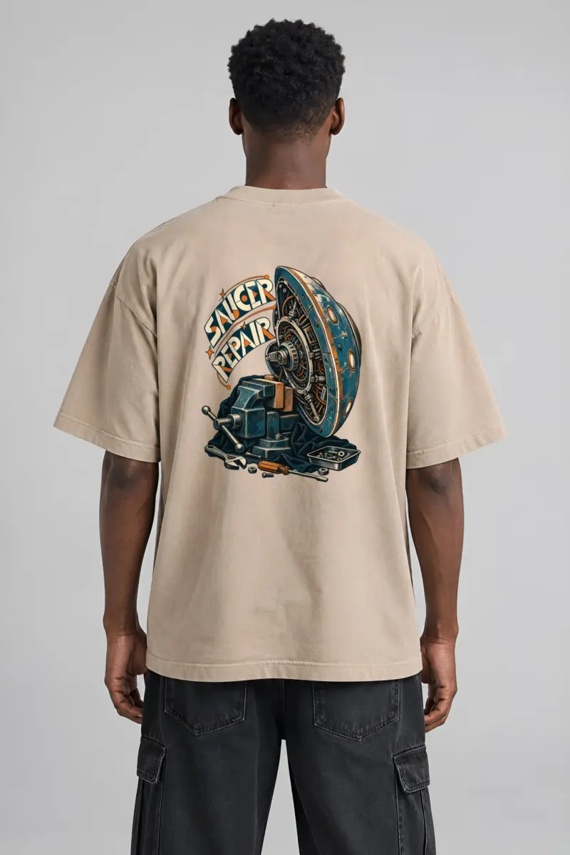 “Saucer Repair” Men’s Oversized Heavyweight Crewneck T-Shirt