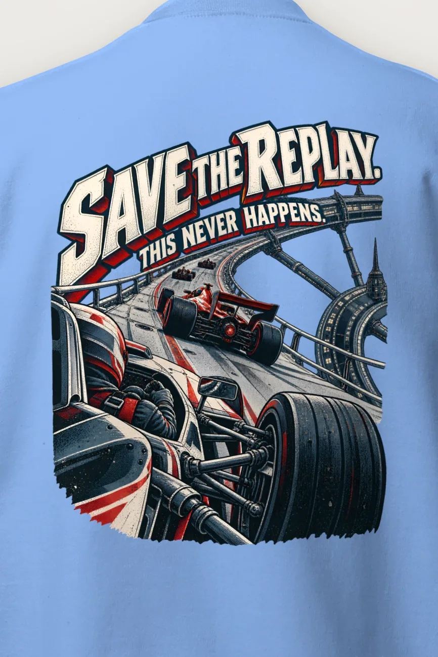 "Save the Replay" Heavy Blend Unisex Crewneck Sweatshirt - the graphic up close