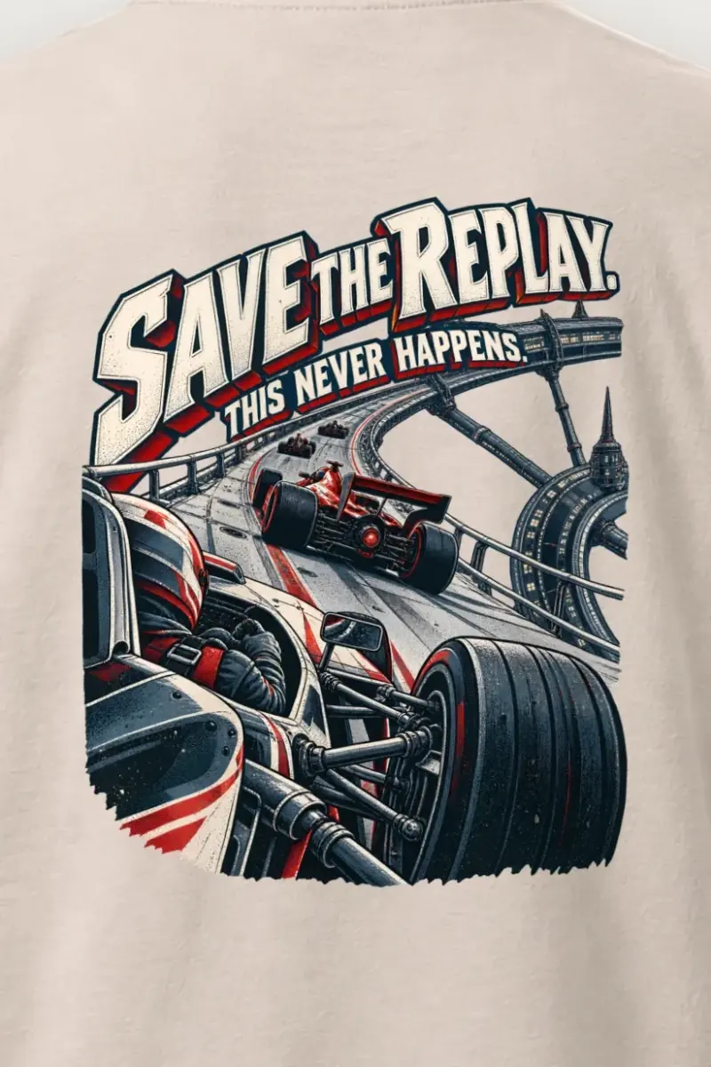 "Save The Replay" Heavyweight Unisex Crewneck T-shirt - the graphic up close