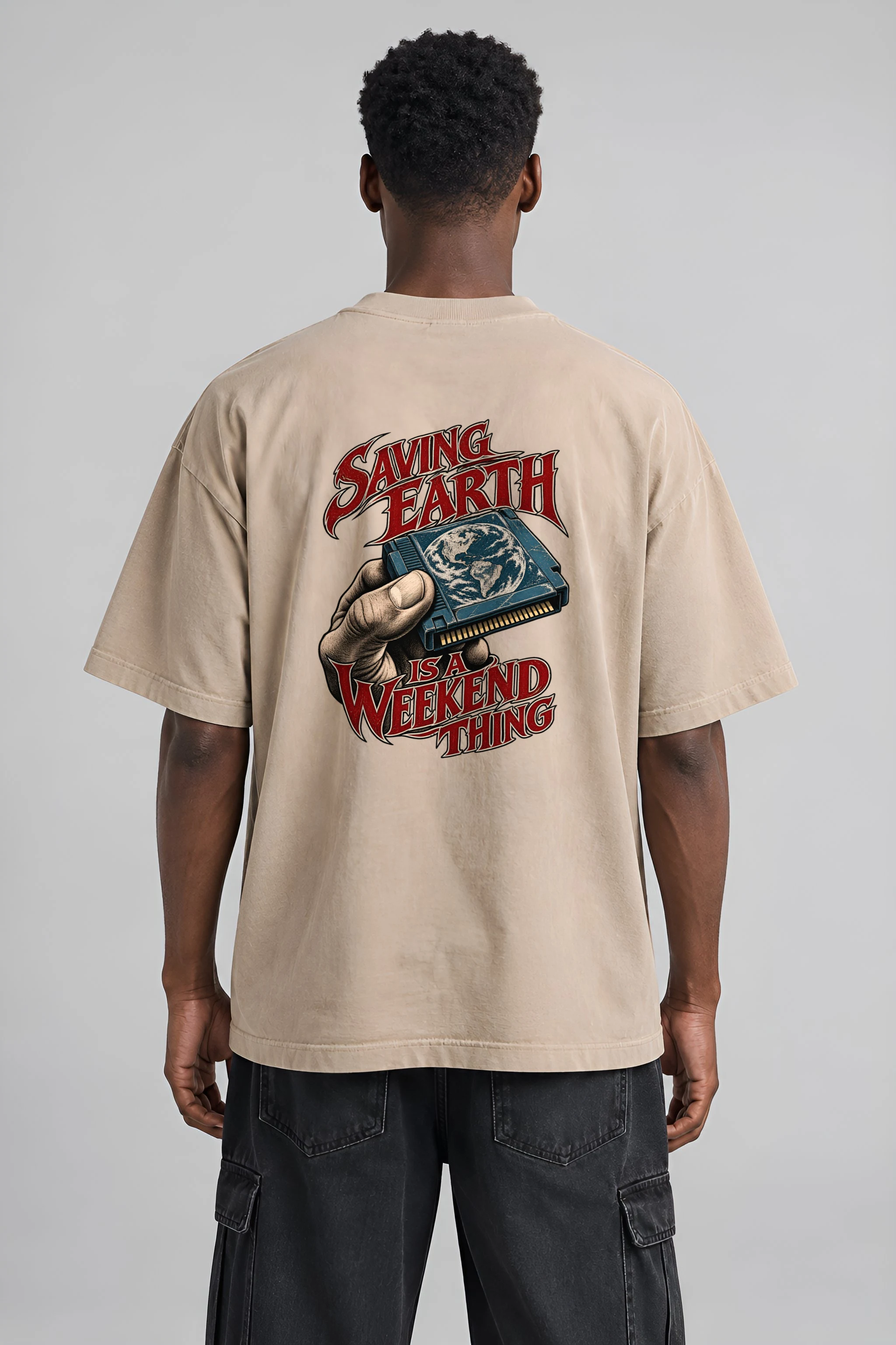"Saving Earth Is a Weekend Thing" Men's Oversized Heavyweight Crewneck T-Shirt