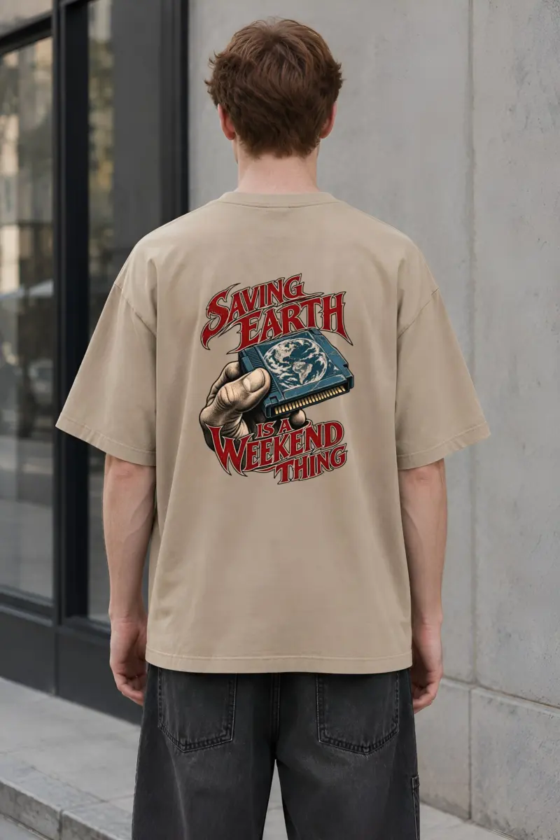 "Saving Earth Is a Weekend Thing" Unisex Oversized Heavyweight Crewneck T-Shirt