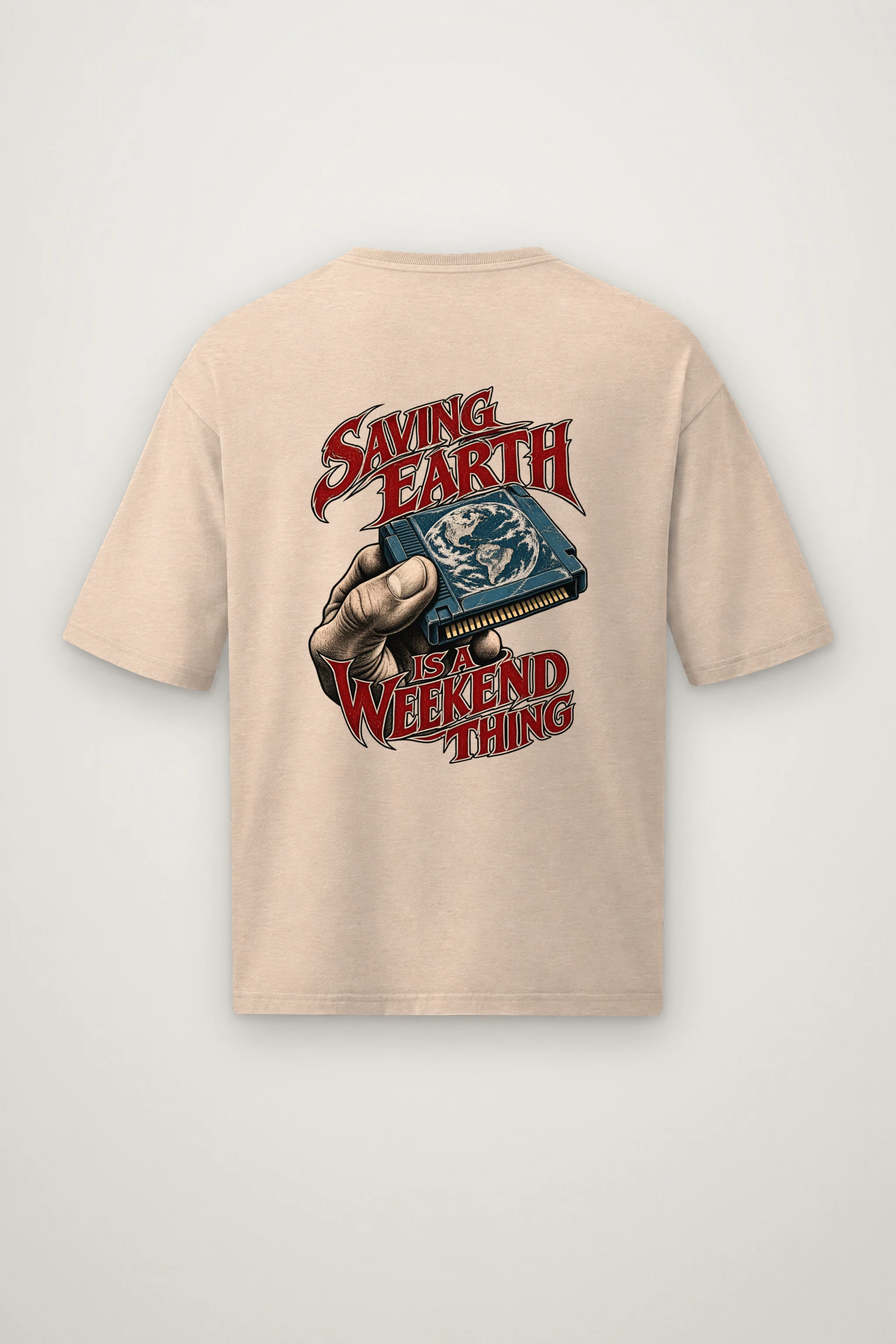 "Saving Earth Is a Weekend Thing" Men's Oversized Heavyweight Crewneck T-Shirt
