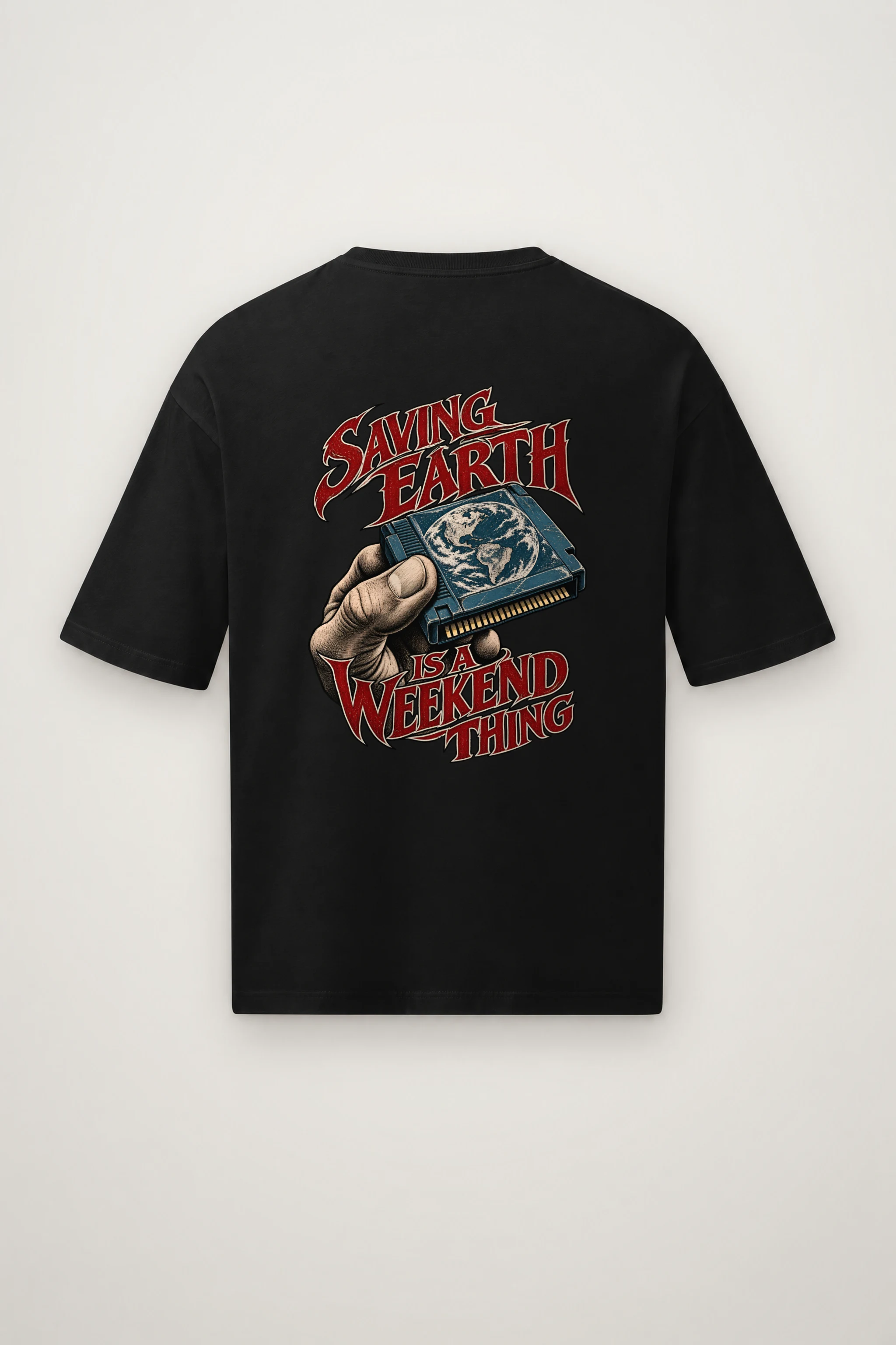 "Saving Earth Is a Weekend Thing" Men's Oversized Heavyweight Crewneck T-Shirt