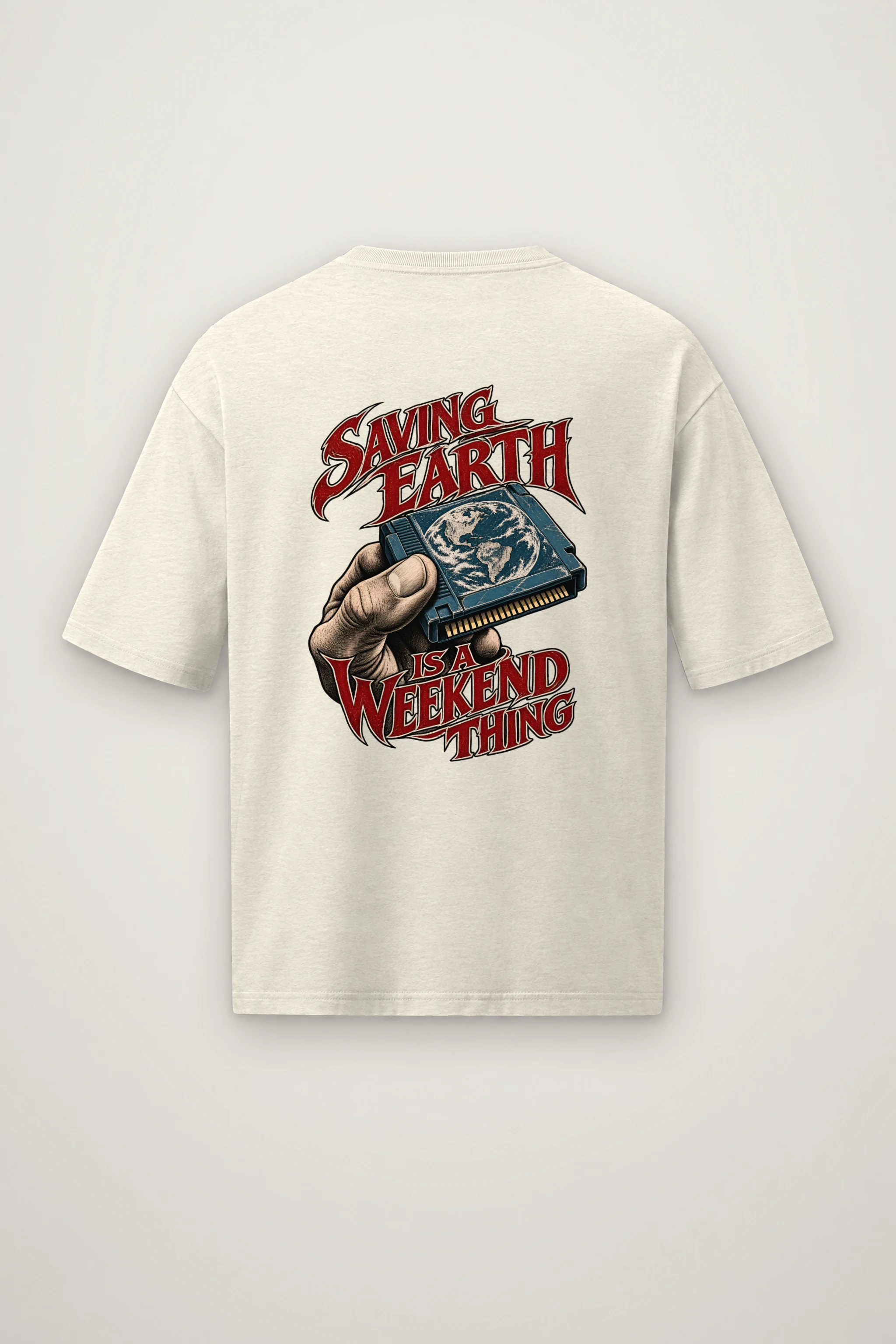 "Saving Earth Is a Weekend Thing" Men's Oversized Heavyweight Crewneck T-Shirt