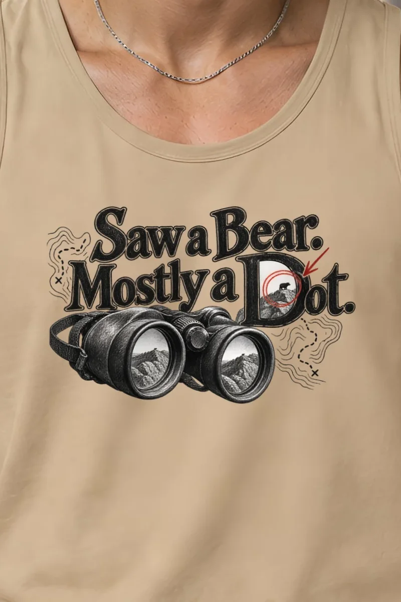 "Saw a Bear Mostly a Dot" Unisex Jersey Tank - the graphic up close
