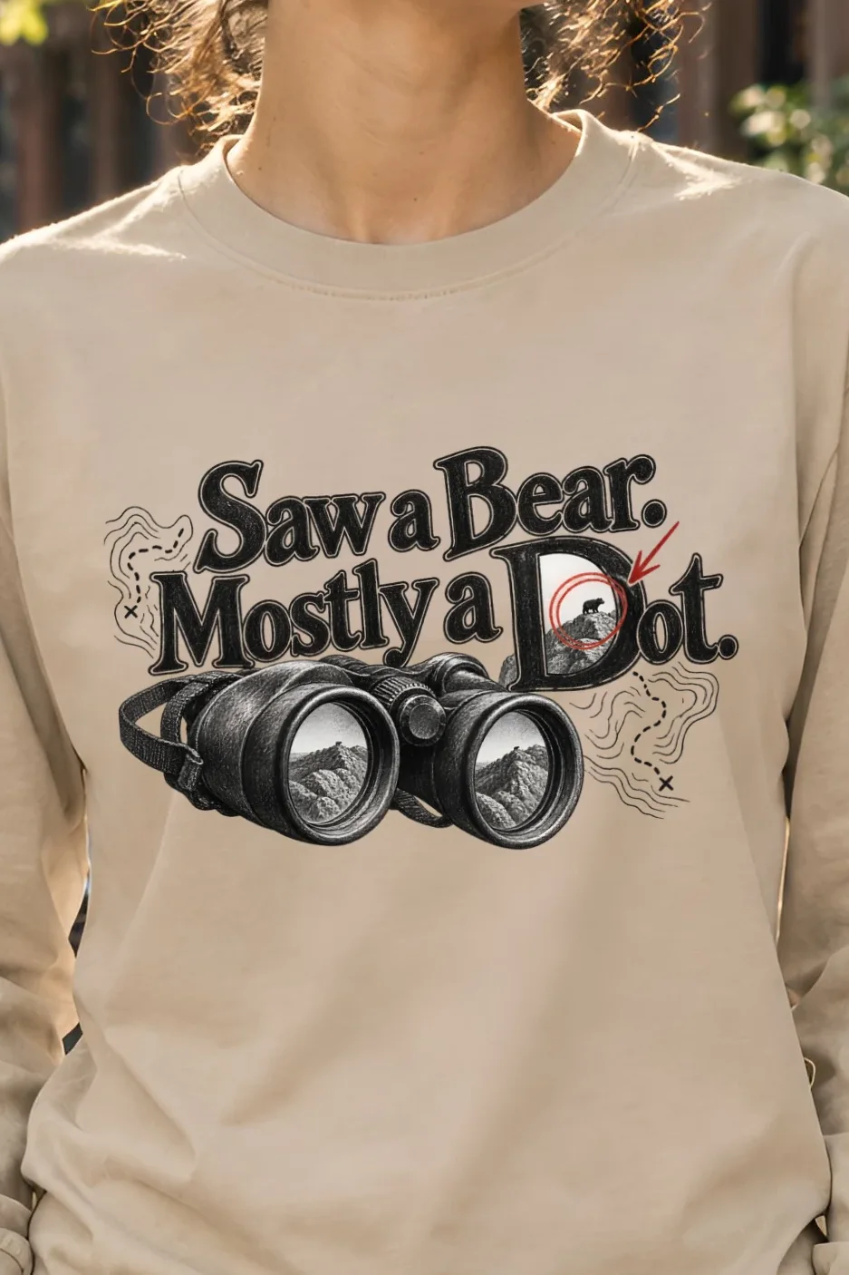 "Saw a Bear. Mostly a Dot." Unisex Longsleeve T-shirt - the graphic up close