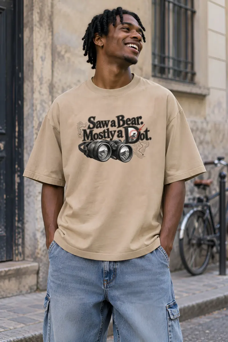 "Saw a Bear. Mostly a Dot." Unisex Oversized Heavyweight Crewneck T-Shirt