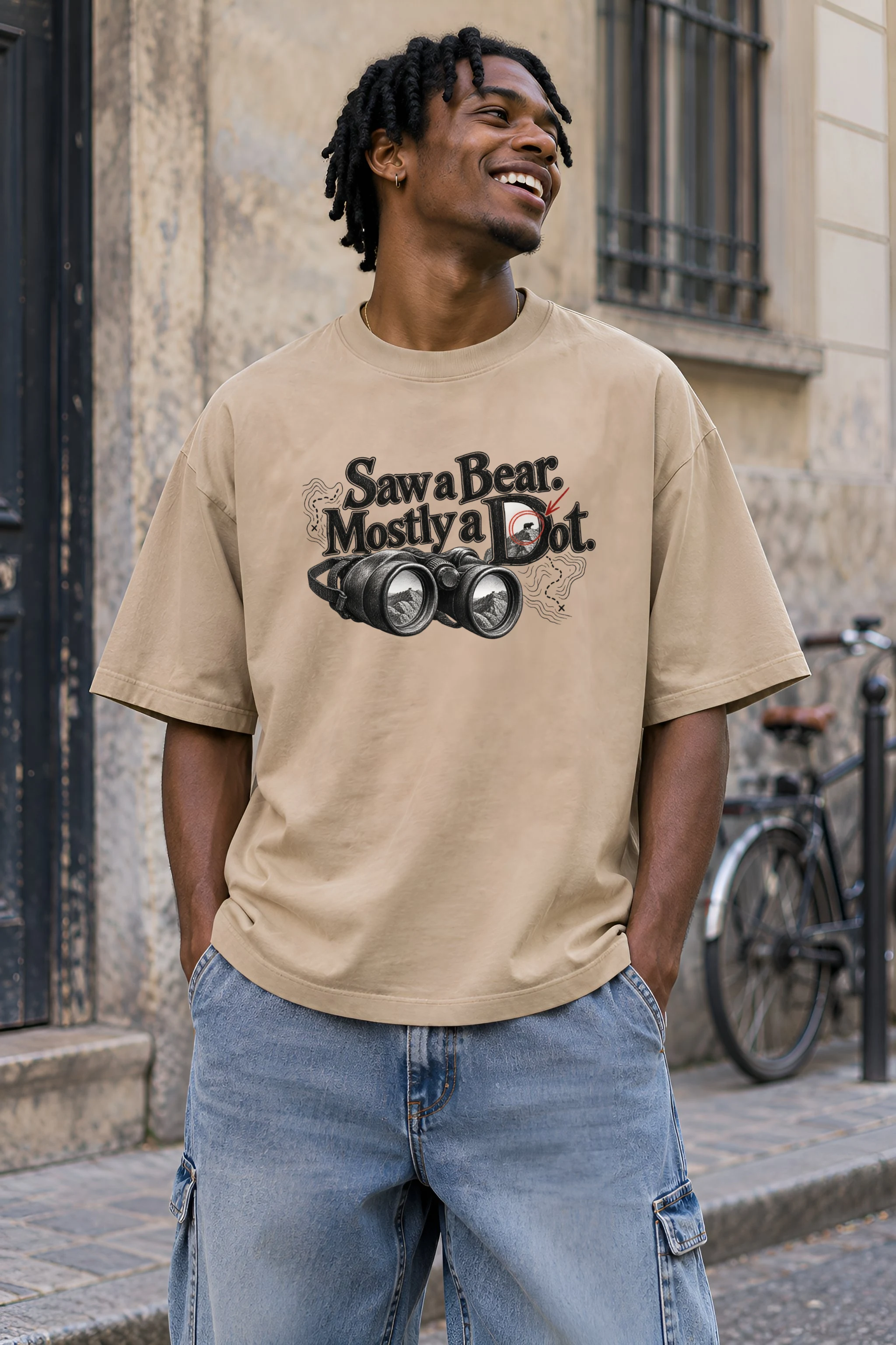 "Saw a Bear. Mostly a Dot." Unisex Oversized Heavyweight Crewneck T-Shirt