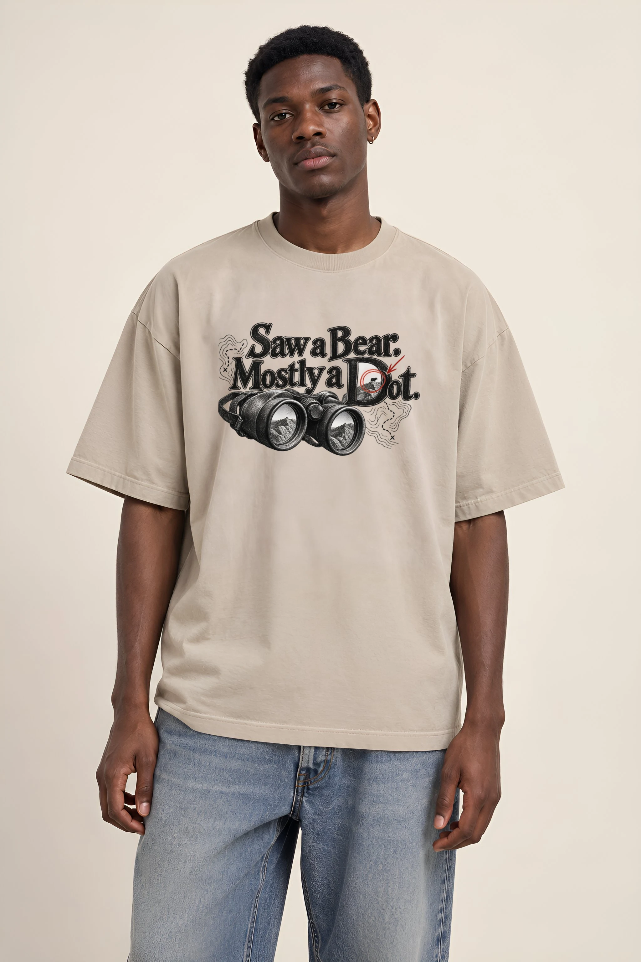 "Saw a Bear. Mostly a Dot." Unisex Oversized Heavyweight Crewneck T-Shirt