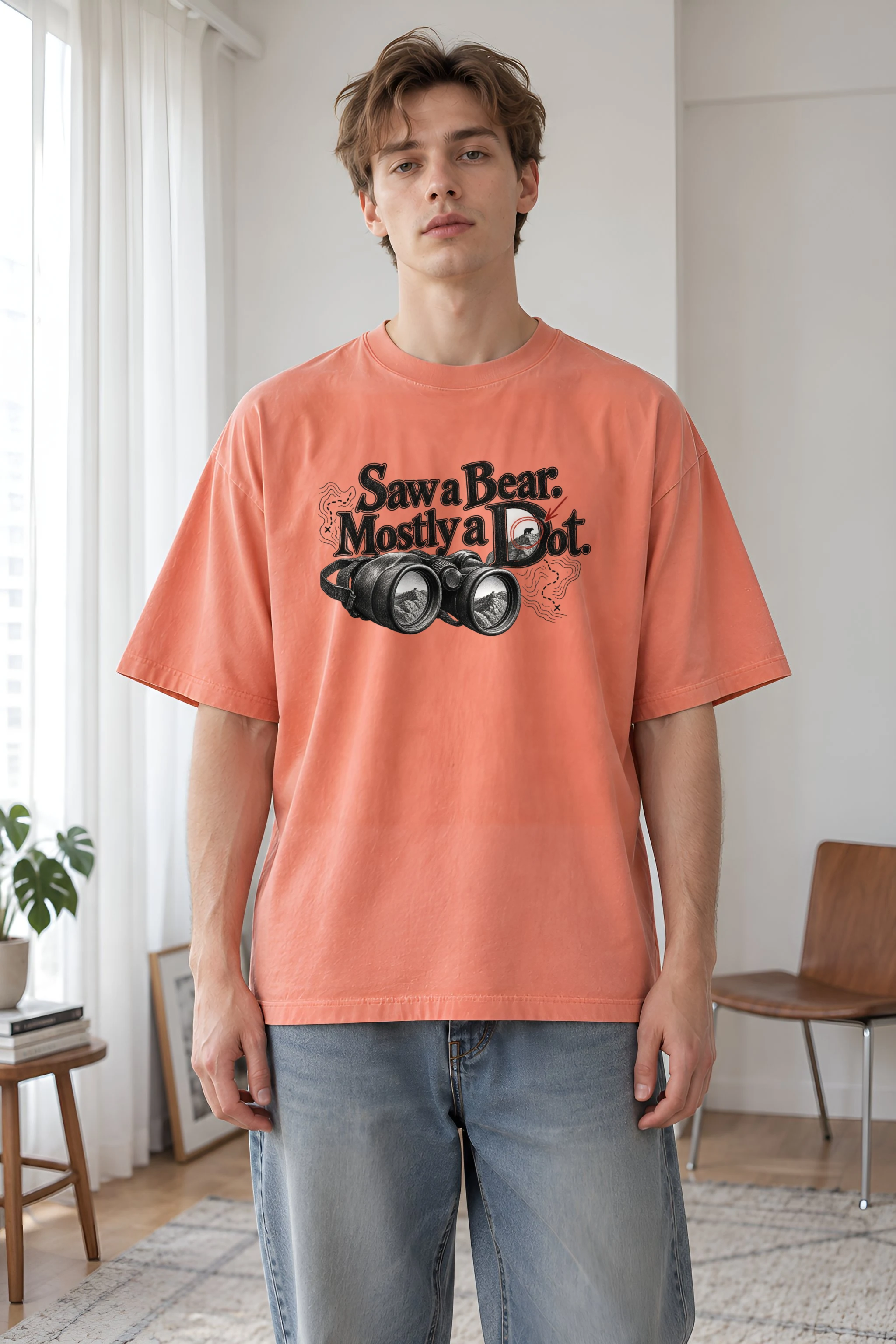 "Saw a Bear. Mostly a Dot." Unisex Oversized Heavyweight Crewneck T-Shirt