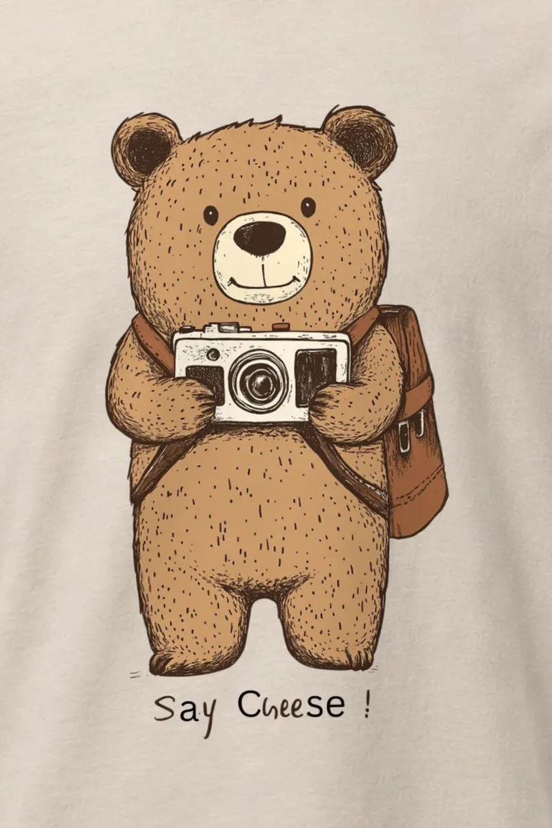 "Say Cheese Bear" Heavyweight Unisex Crewneck T-shirt