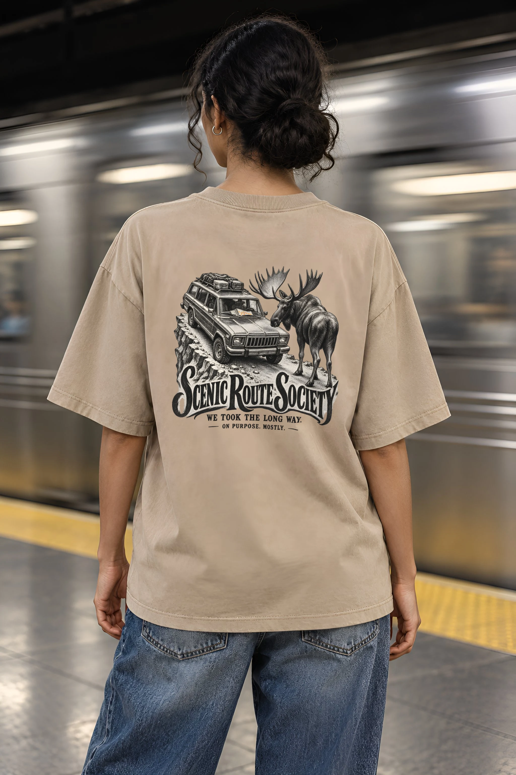 "Scenic Route Society" Unisex Oversized Heavyweight Crewneck T-Shirt