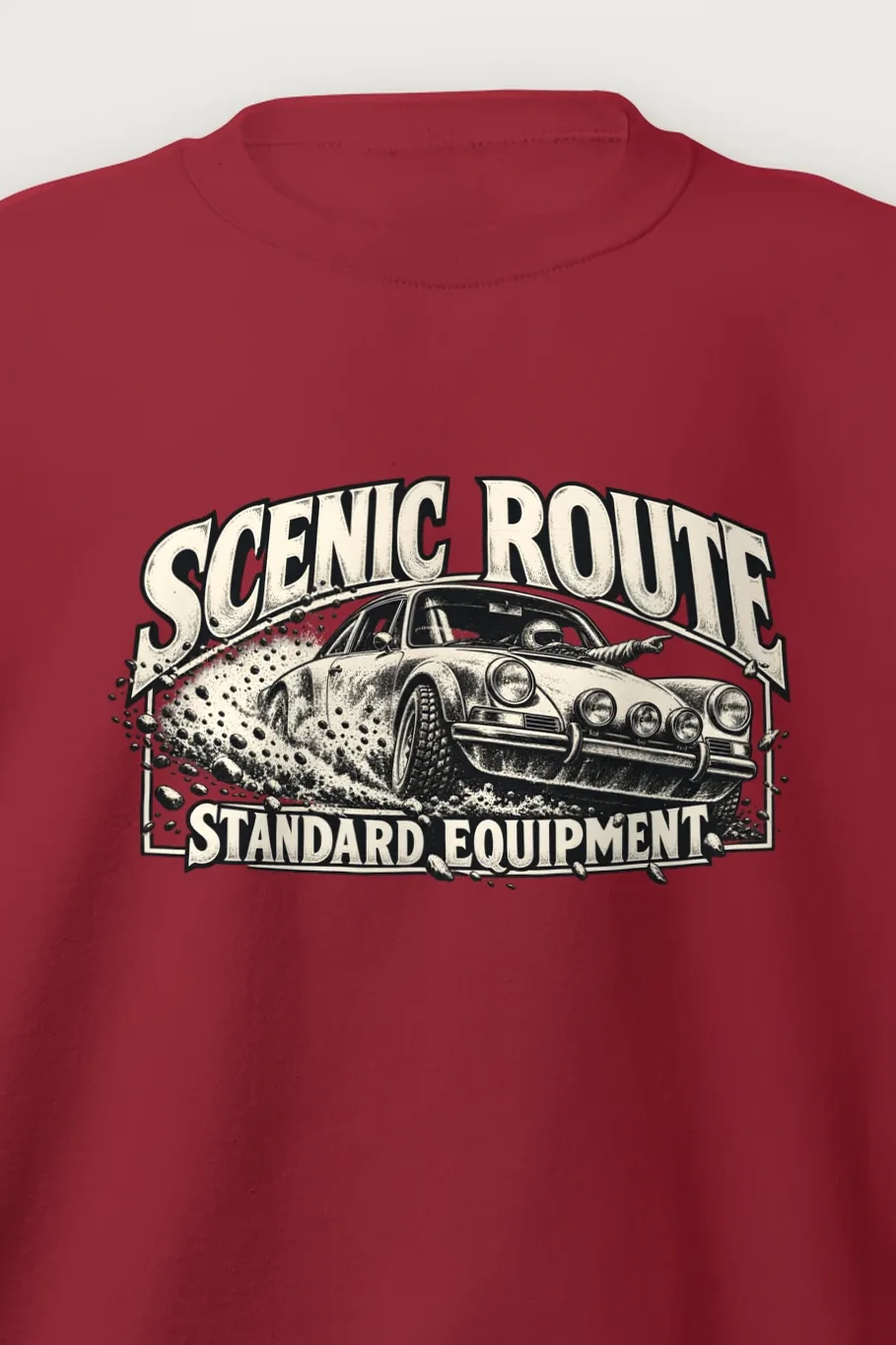 "Scenic Route Standard Equipment" Heavy Blend Unisex Crewneck Sweatshirt - the graphic up close