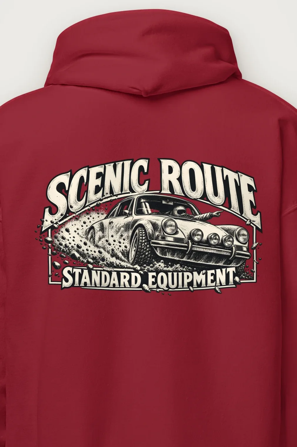 "Scenic Route Standard Equipment" Heavy Blend Unisex Pullover Hoodie - the graphic up close