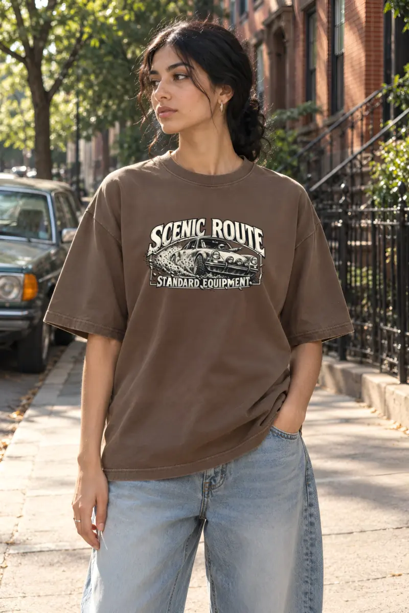 "Scenic Route Standard Equipment" Unisex Oversized Heavyweight Crewneck T-Shirt