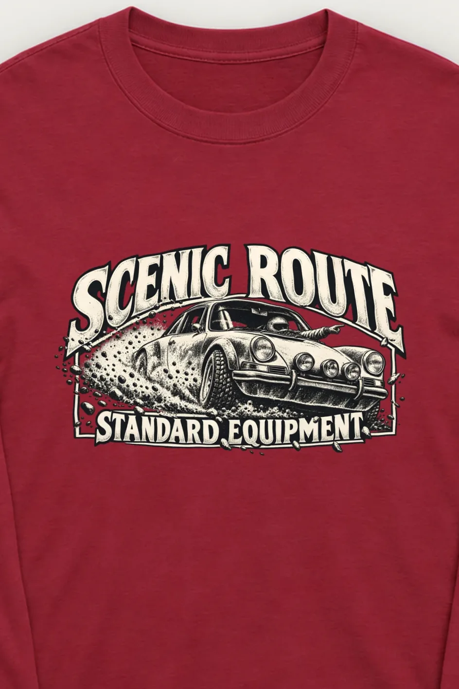 "Scenic Route Standard Equipment" Unisex Longsleeve T-shirt - the graphic up close