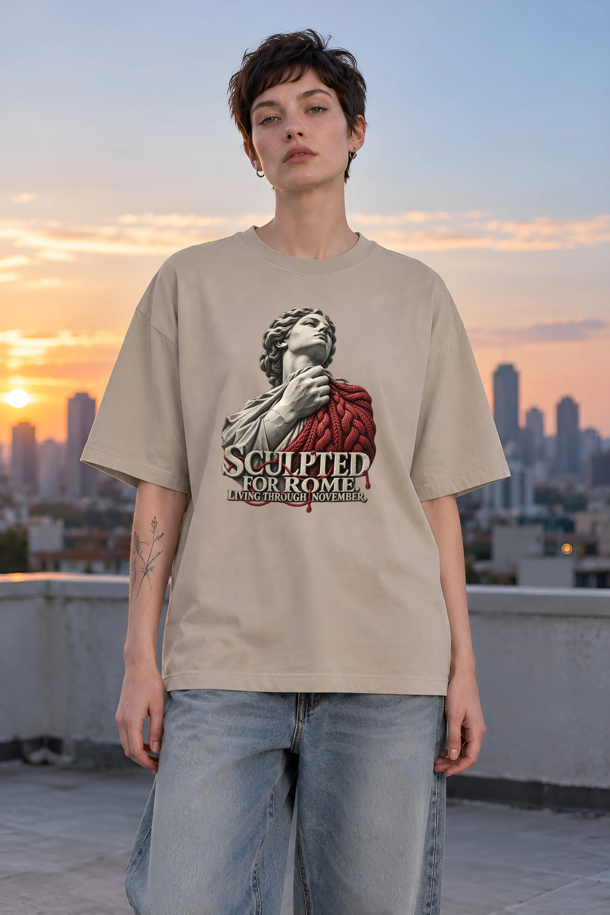 "Sculpted for Rome" Unisex Oversized Heavyweight Crewneck T-Shirt