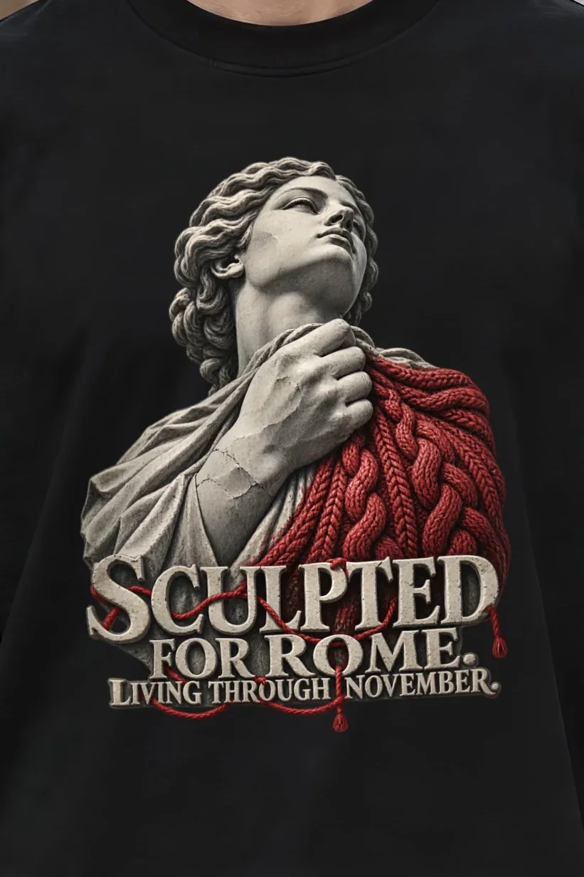 "Sculpted for Rome" Unisex Oversized Heavyweight Crewneck T-Shirt - the graphic up close
