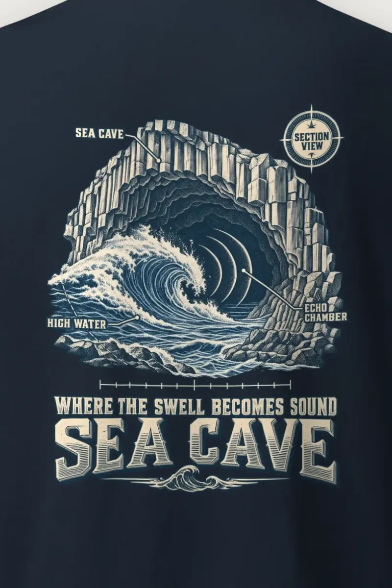 "Sea Cave Section View" Heavyweight Unisex Crewneck T-shirt - the graphic up close