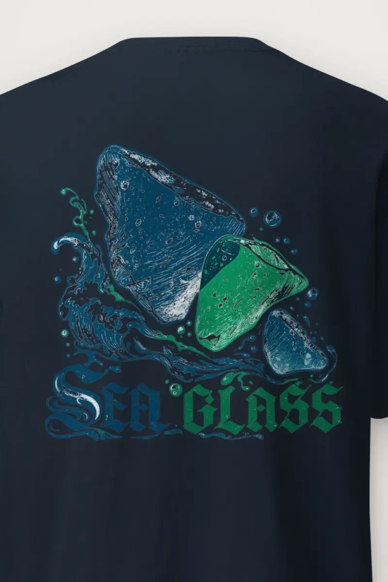 "SEA GLASS" Heavyweight Unisex Crewneck T-shirt - the graphic up close
