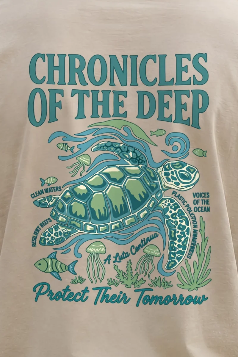 "Sea Turtle Chronicles" Unisex Longsleeve T-shirt - the graphic up close