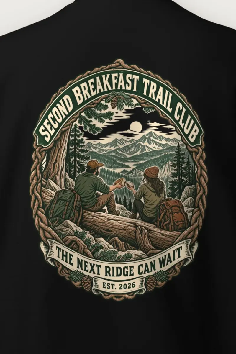 "Second Breakfast Trail Club" Heavy Blend Unisex Crewneck Sweatshirt - the graphic up close