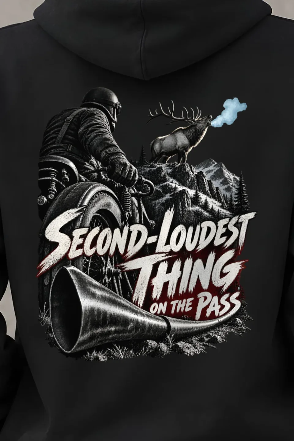 "Second-Loudest On The Pass" Heavy Blend Unisex Pullover Hoodie - the graphic up close