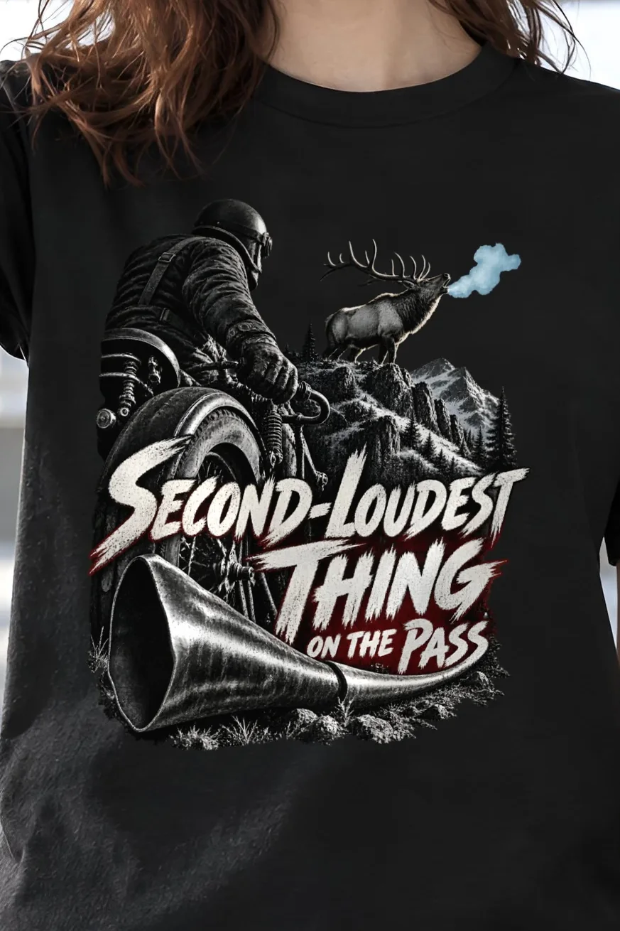 "Second-Loudest Thing on the Pass" Heavyweight Unisex Crewneck T-shirt - the graphic up close