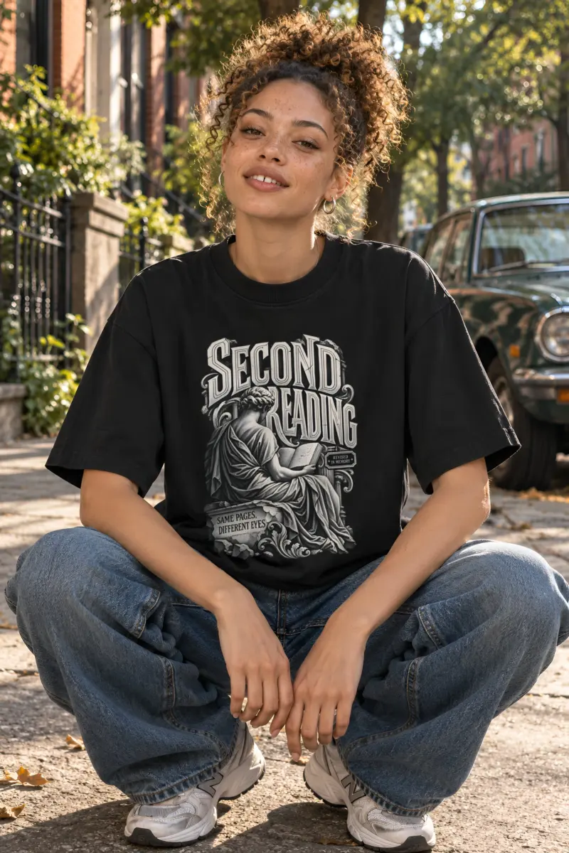 "Second Reading" Unisex Oversized Heavyweight Crewneck T-Shirt