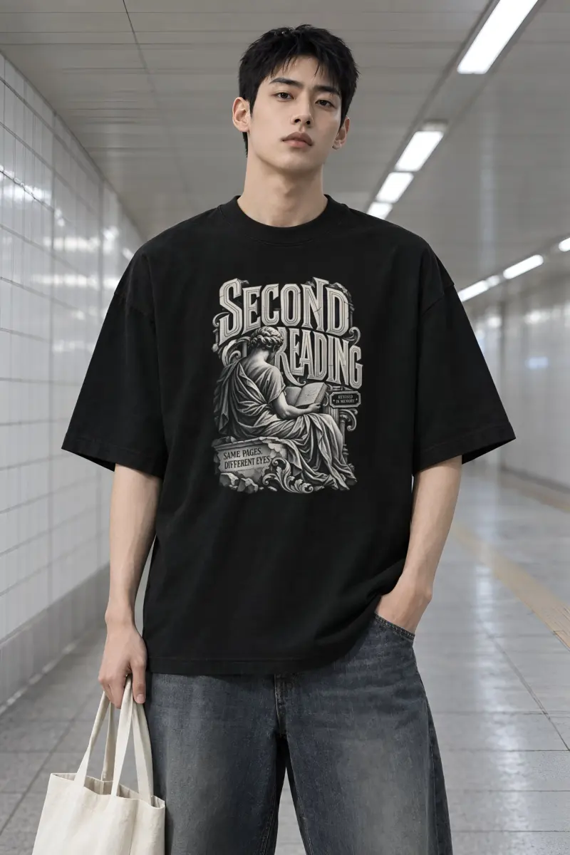 "Second Reading" Men's Oversized Heavyweight Crewneck T-Shirt