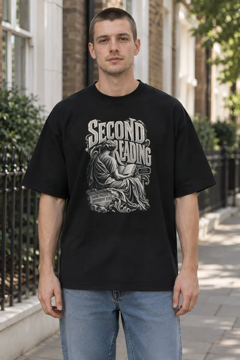 "Second Reading" Unisex Oversized Heavyweight Crewneck T-Shirt