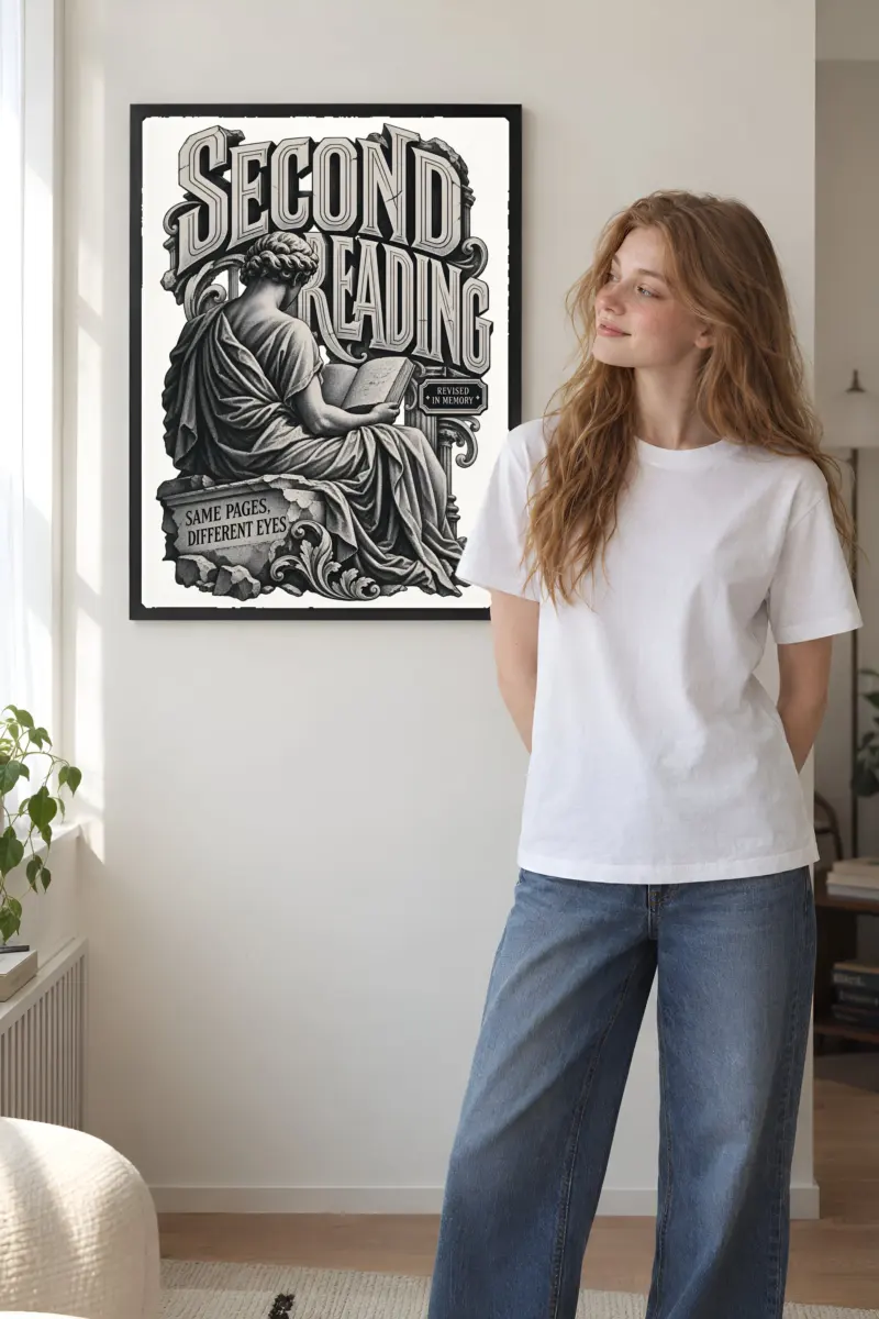"Second Reading Statue Reader" Premium Wooden Framed Poster