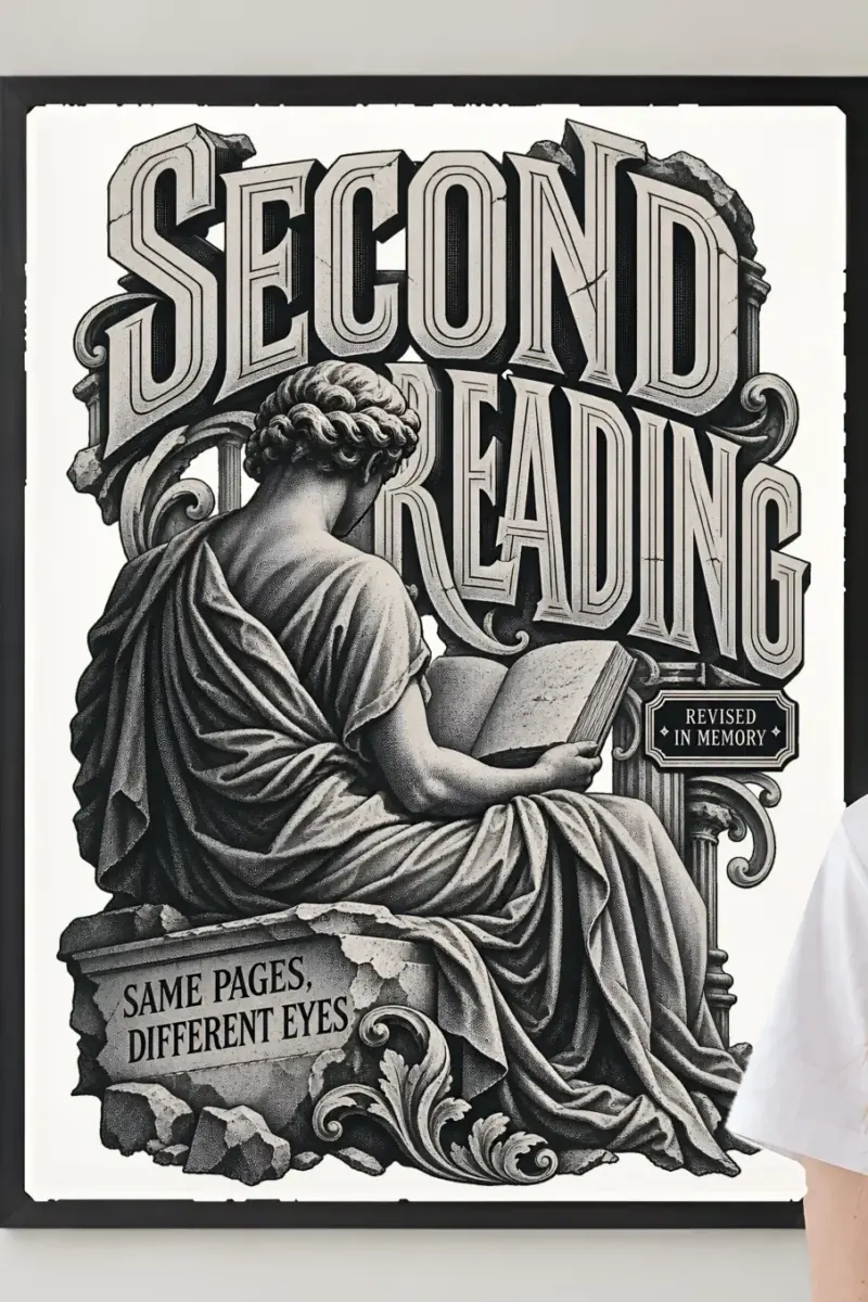 "Second Reading Statue Reader" Premium Wooden Framed Poster - the graphic up close
