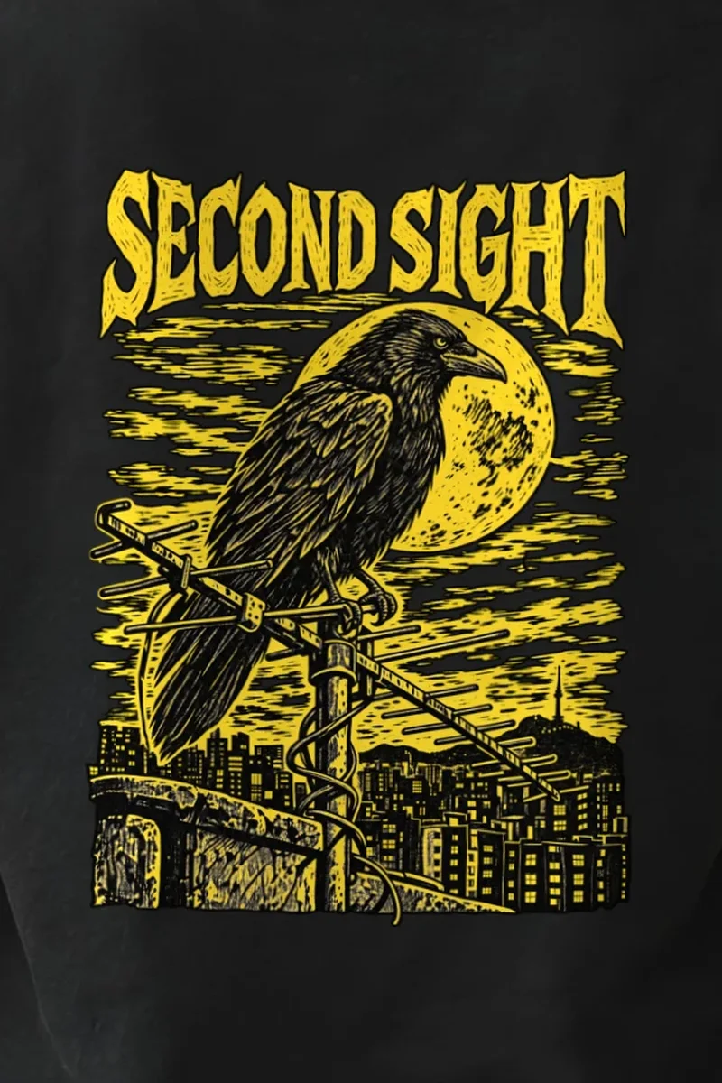 "Second Sight" Heavyweight Unisex Crewneck T-shirt - the graphic up close