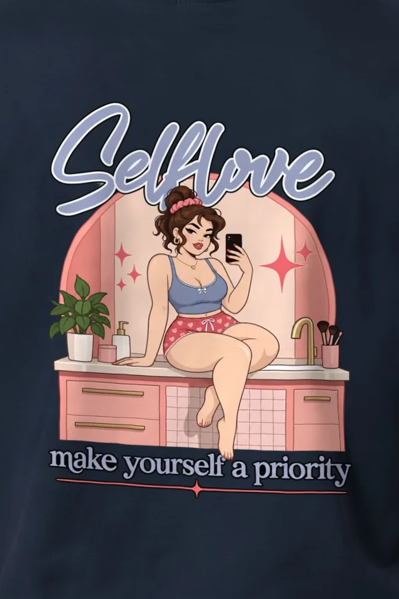 "Self Love" Heavyweight Unisex Crewneck T-shirt - the graphic up close