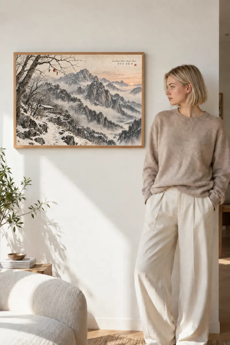 "Seoraksan Silence: Winter Dawn" Premium Wooden Framed Poster · Landscape