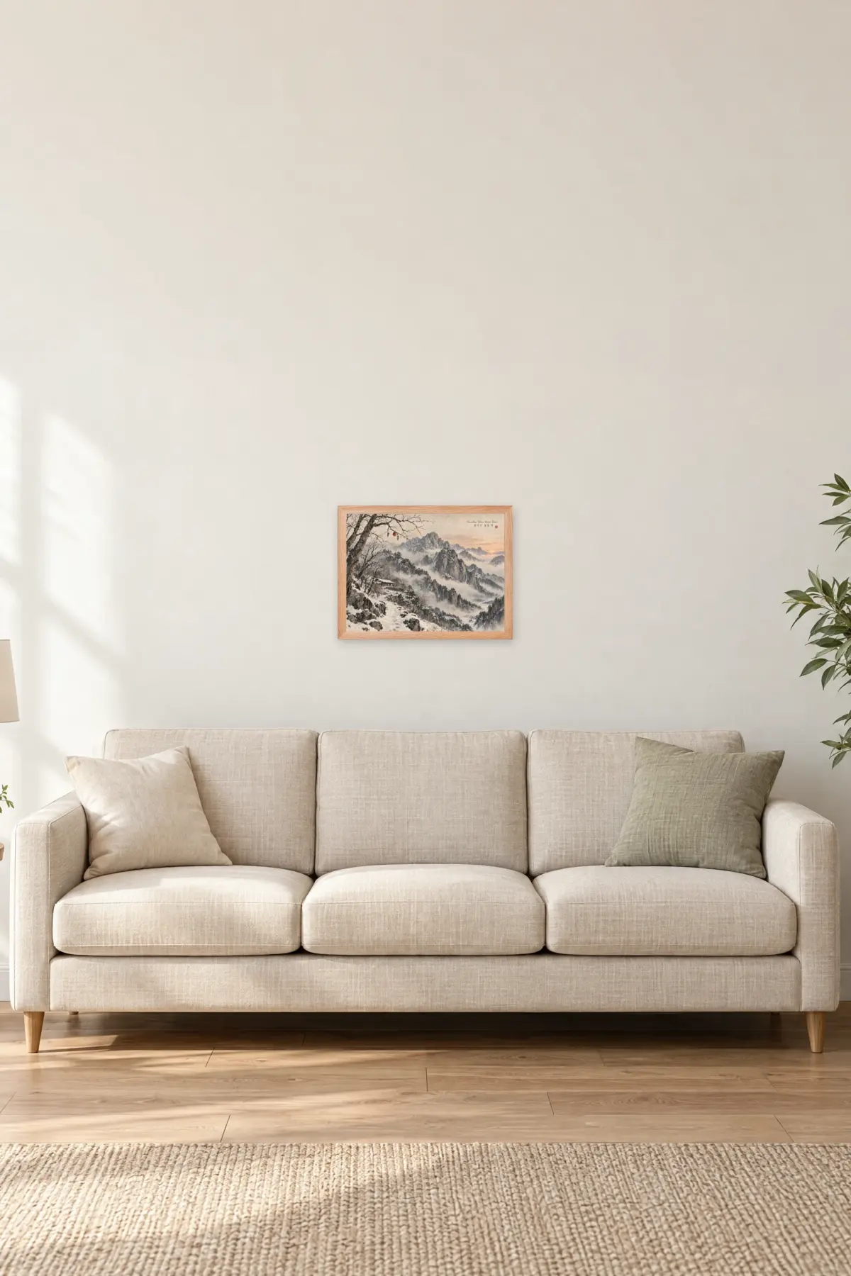 "Seoraksan Silence: Winter Dawn" Premium Wooden Framed Poster · Landscape — Natural Wood frame, 16 × 12 in
