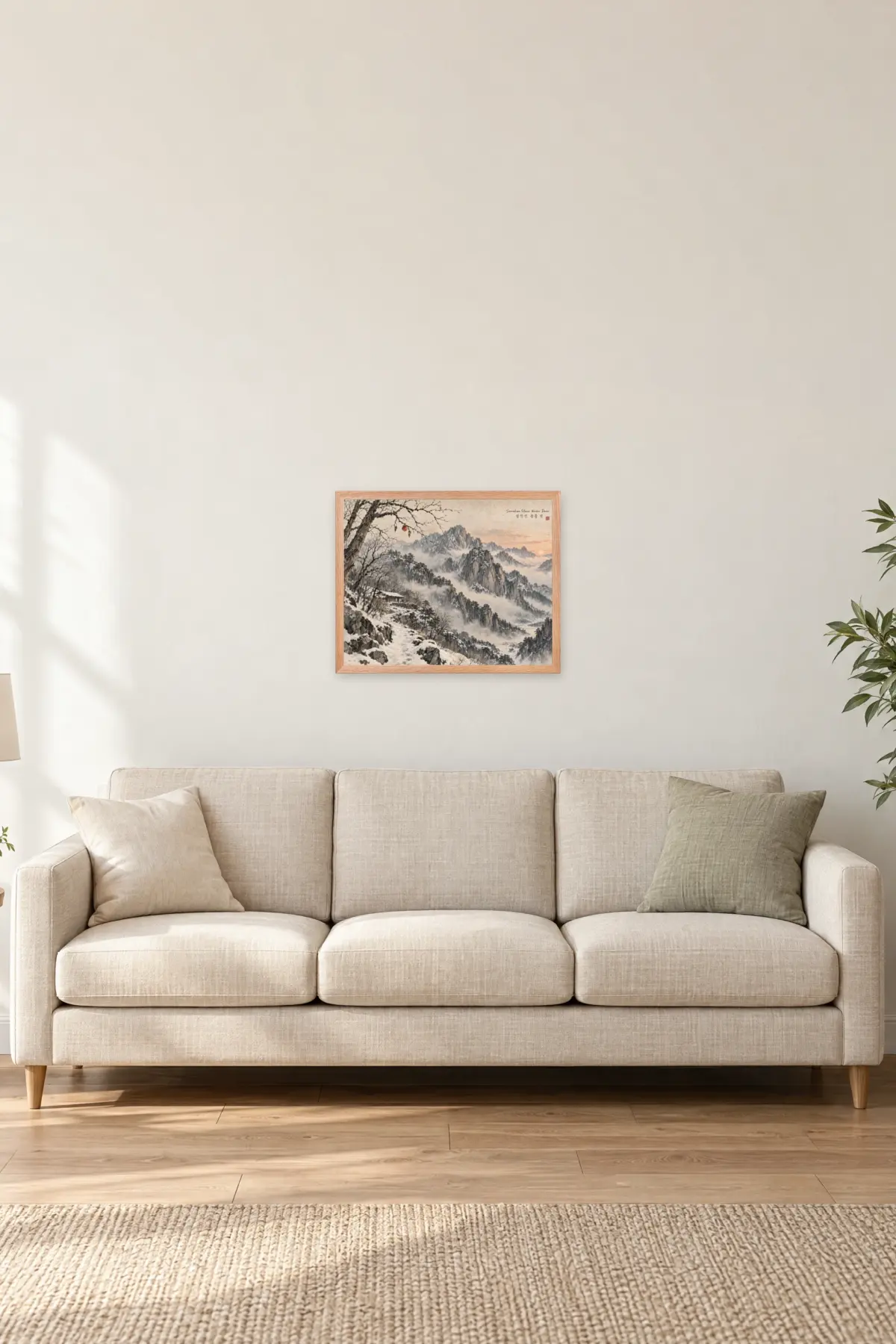 "Seoraksan Silence: Winter Dawn" Premium Wooden Framed Poster · Landscape — Natural Wood frame, 20 × 16 in