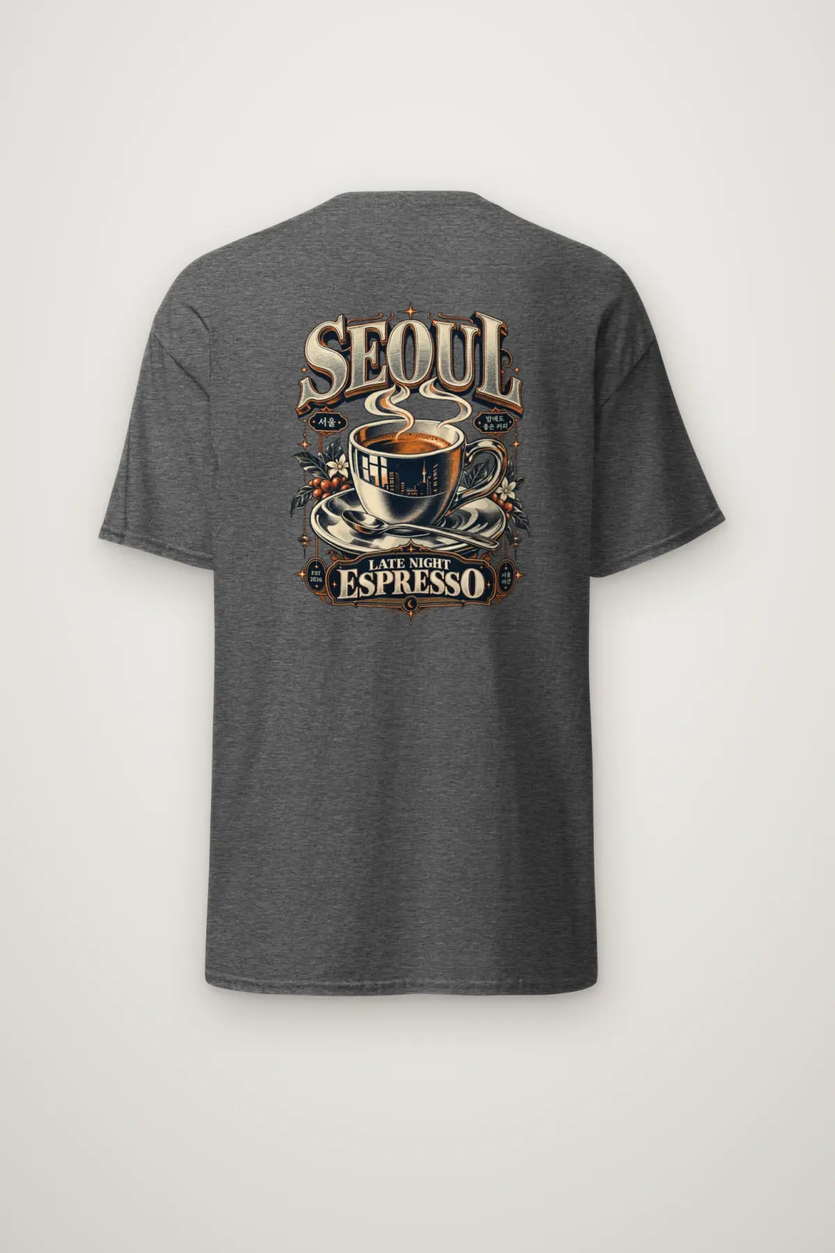 "Seoul Late Night Espresso" Heavyweight Unisex Crewneck T-shirt