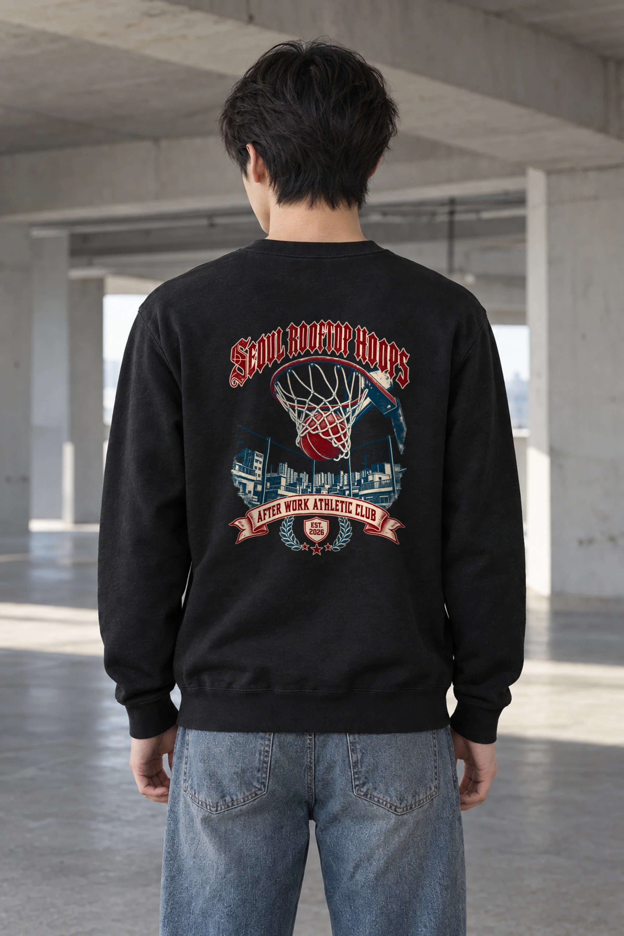 "Seoul Rooftop Hoops" Heavy Blend Unisex Crewneck Sweatshirt