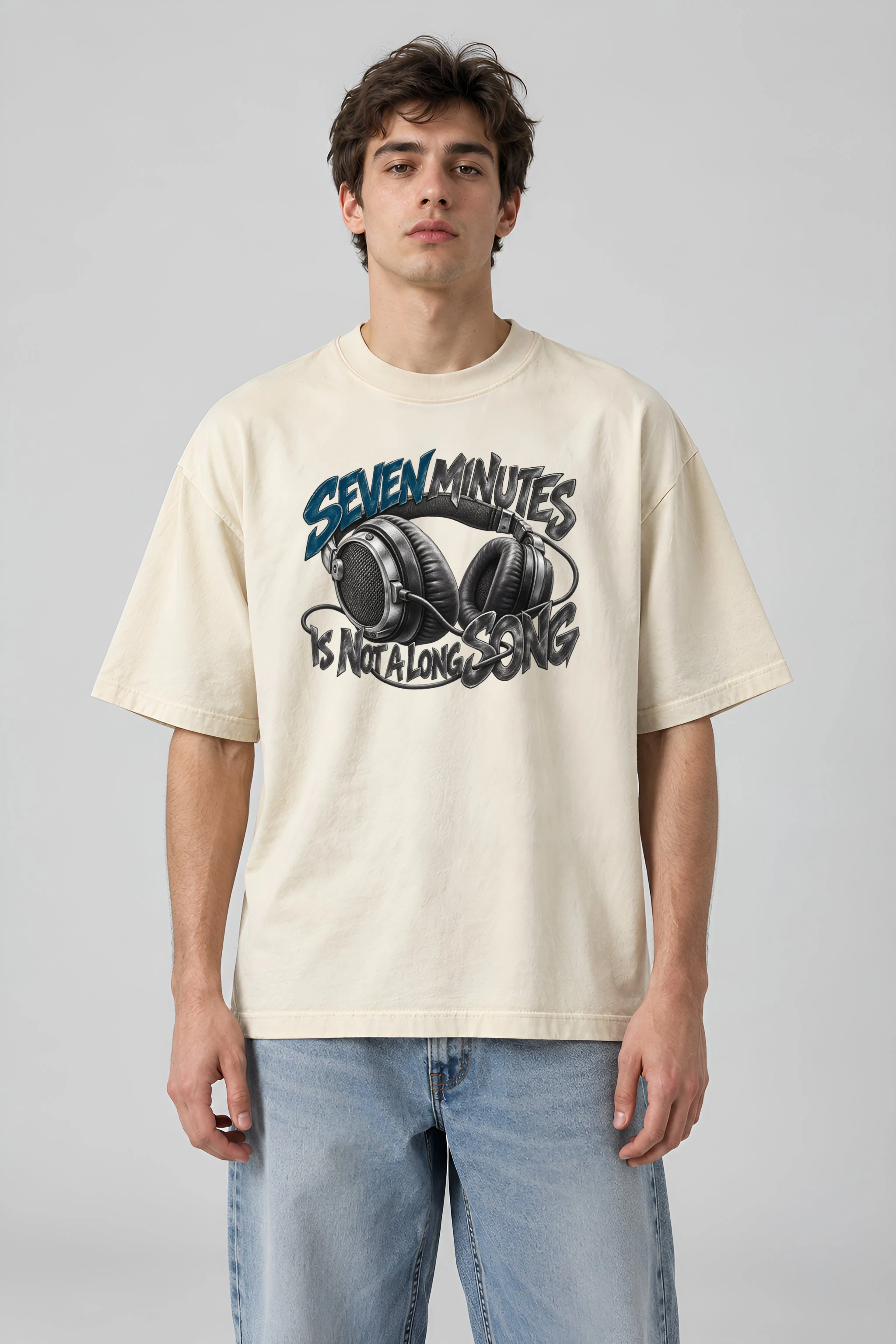 "Seven Minutes Is Not a Long Song" Men's Oversized Heavyweight Crewneck T-Shirt