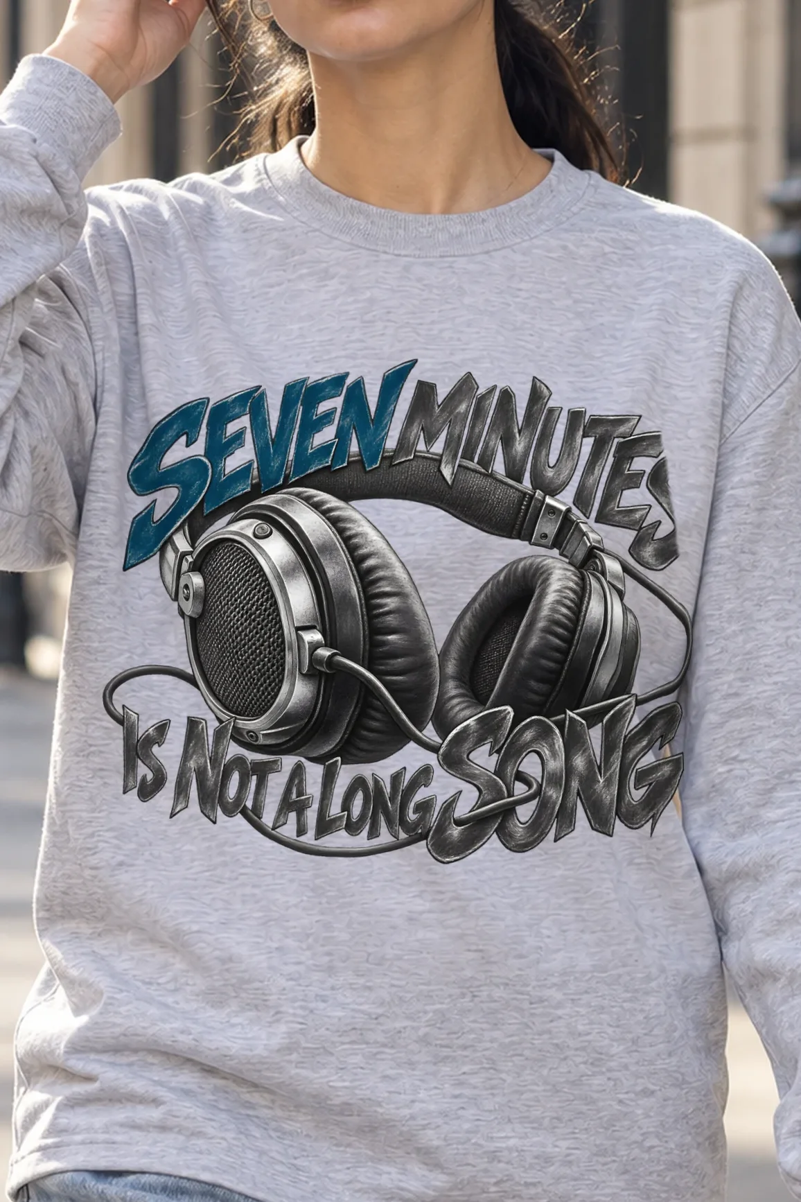 "Seven Minutes Is Not a Long Song" Unisex Longsleeve T-shirt - the graphic up close