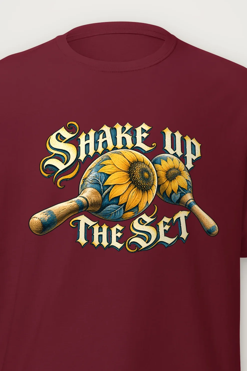 "Shake Up the Set" Heavyweight Unisex Crewneck T-shirt - the graphic up close
