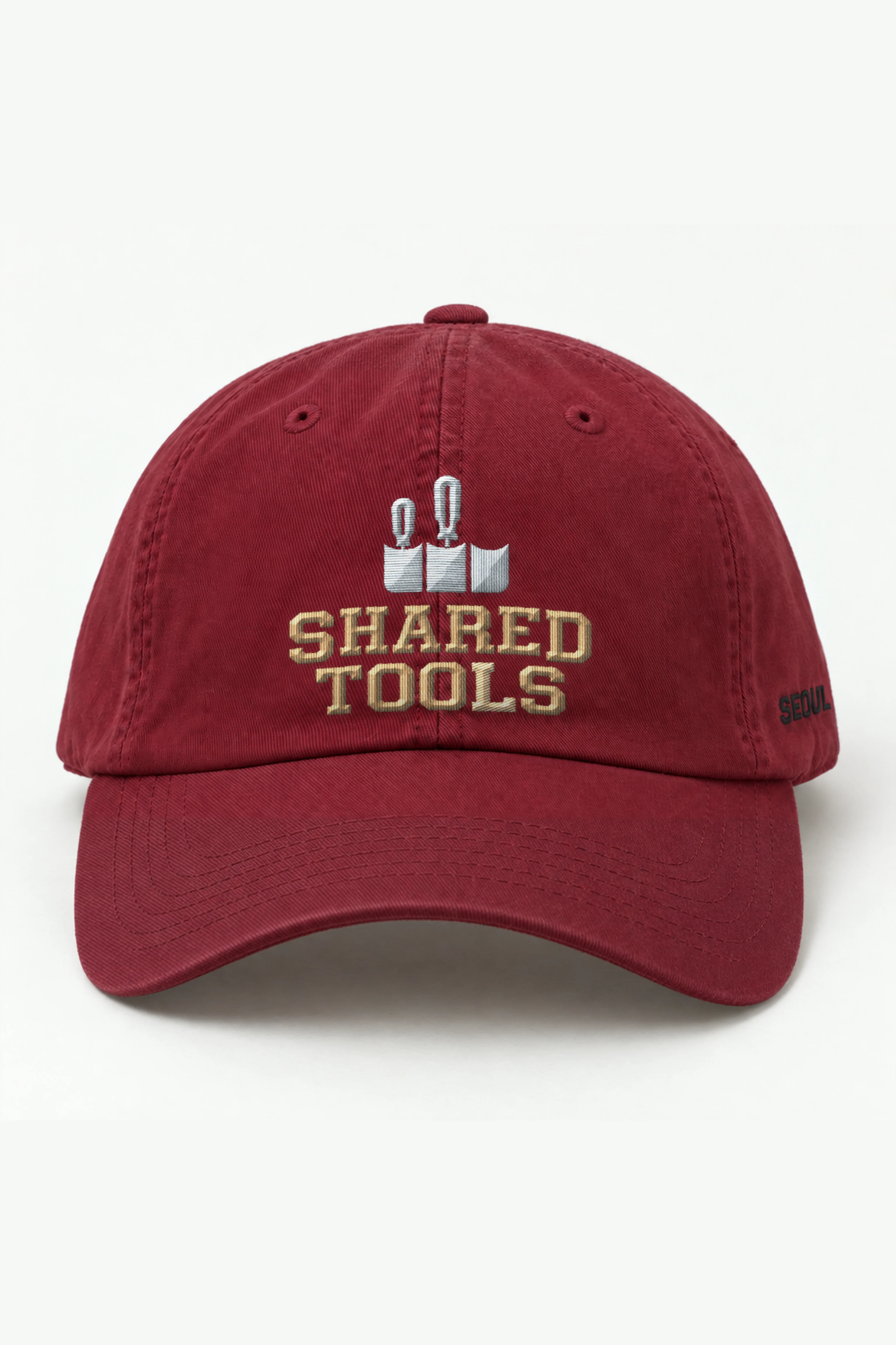 "Shared Tools" Classic Dad Hat · Embroidered — cranberry/cap-front