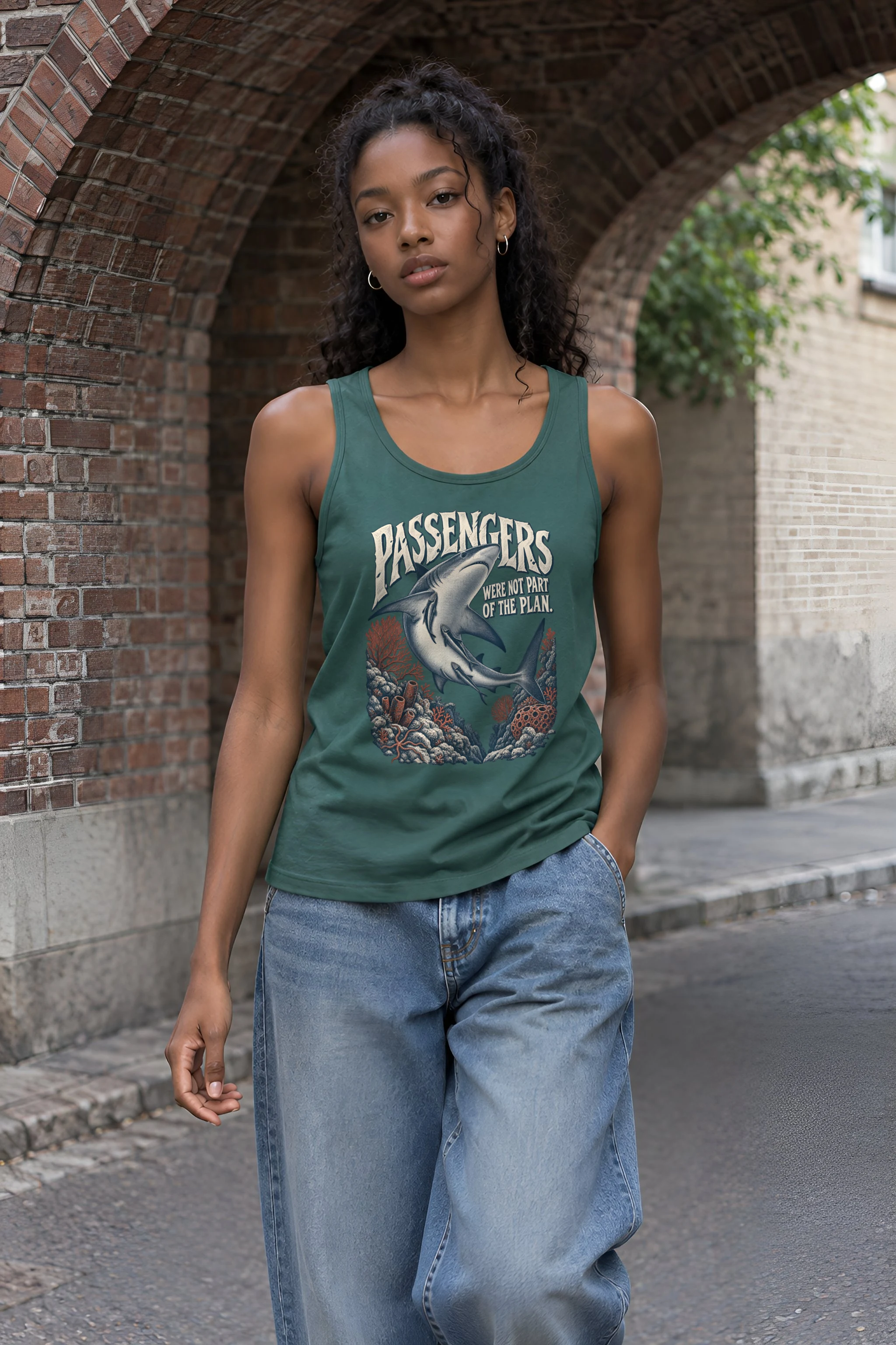 "Shark With Remora Passengers" Unisex Jersey Tank