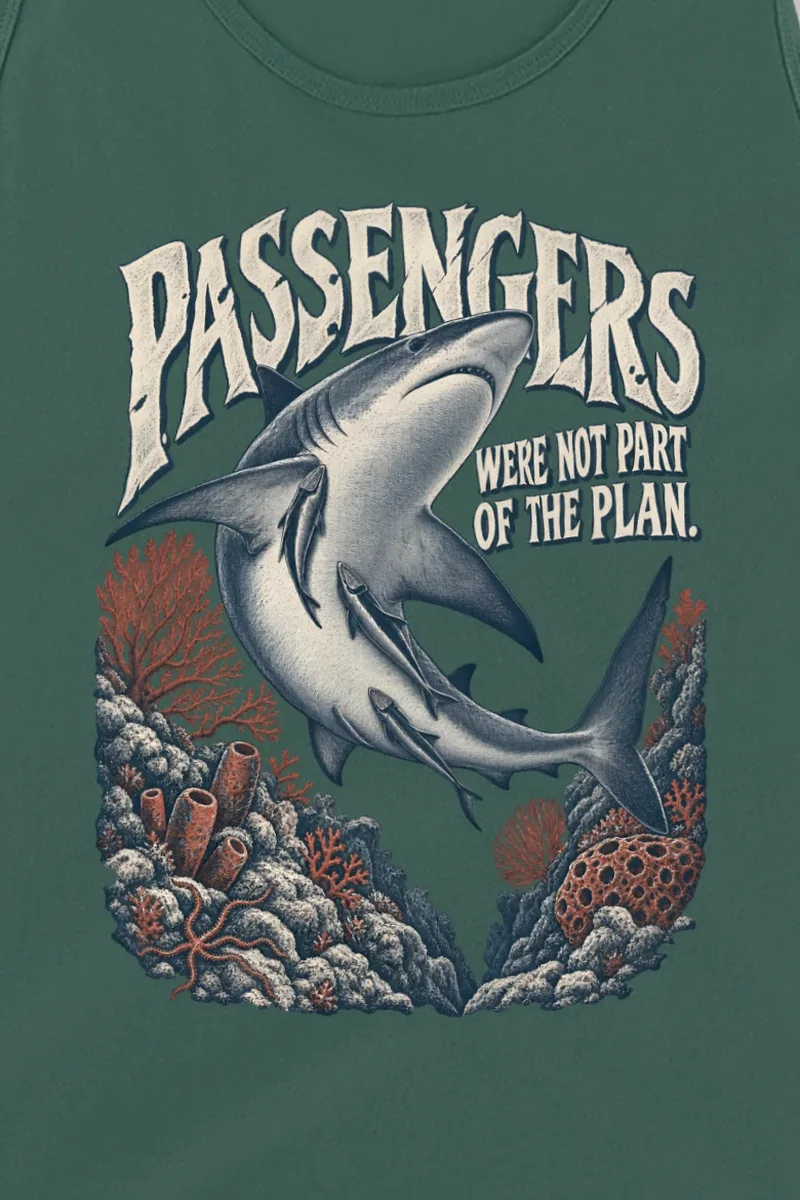 "Shark With Remora Passengers" Unisex Jersey Tank - the graphic up close
