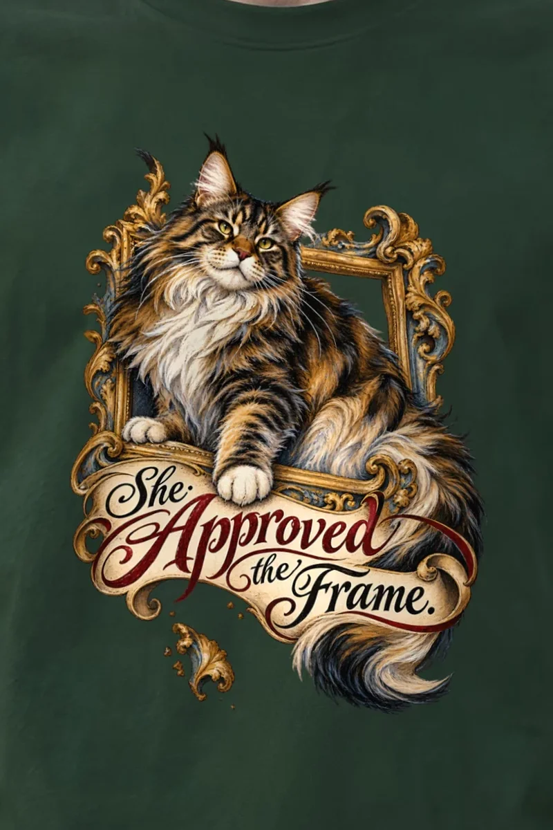 "She Approved The Frame" Heavyweight Unisex Crewneck T-shirt - the graphic up close